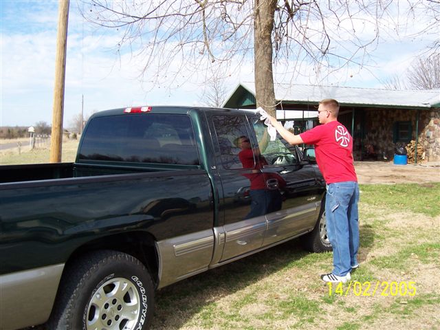 Washing his pride and joy